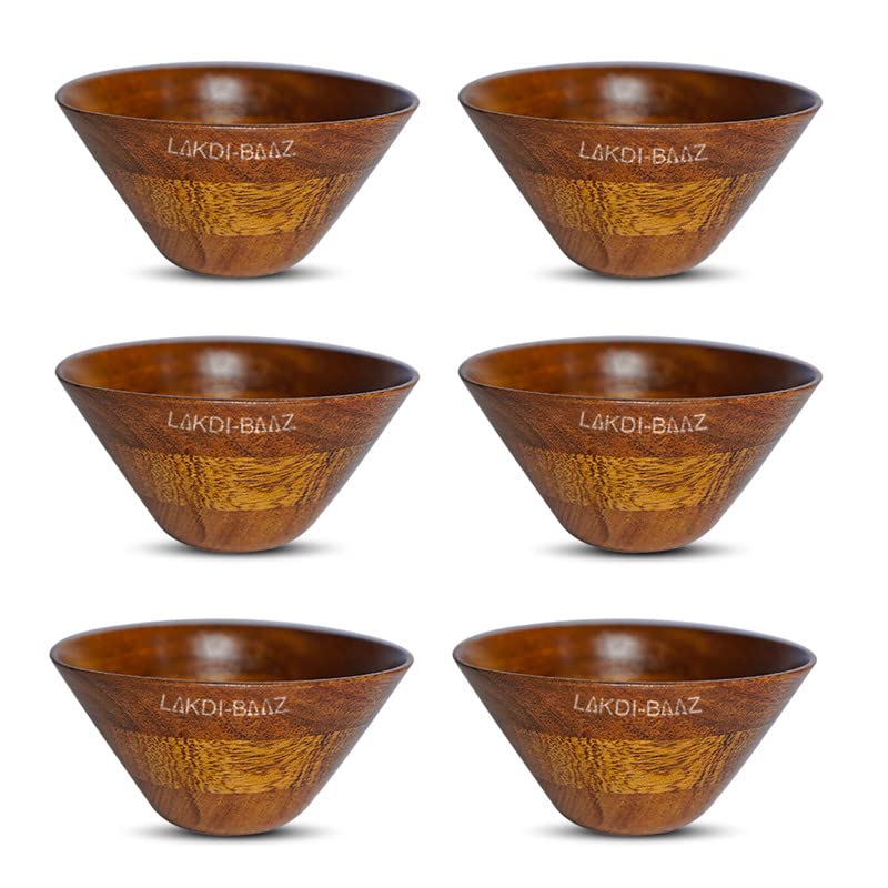 Lakdi Baaz | Natural Wooden Bowl Snack Serving Bowl | Neem Wood | No Color Used JB1 6 PC (Teak)