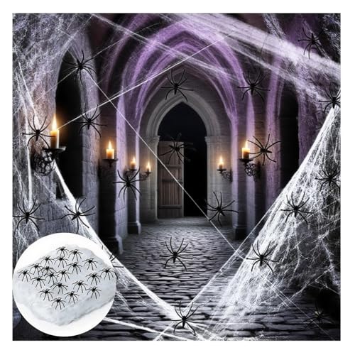 KUIRUNRX® Telaraña de Halloween, 200g Tela de Araña Elástica con 40 Arañas Falsas, Halloween Decoracion Tela de Araña Elástica, para Fiesta de Decoración de Casa