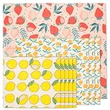 9 Stück Bienenwachstücher Bio Wachstücher für Lebensmittel 5 x Kleine 3 x Mittelgroße 1 x Große Wiederverwendbare Natürliche Bio-Baumwolle Bienenwachs-Wraps für Obst Snacks Käse (Rot, Frucht)