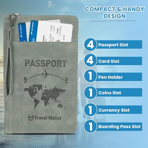 Image of Storite 2Pk RFID Blocking PU Leather Travel Passport Holder,23x14x3 Cm Grey | Cover Case, Travel Wallet, Document Organiser, Removable Hand Strap, For Men & Women