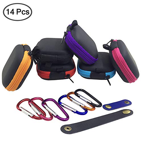 6 Pcs Square Portable Earbuds Case With Carabiners & 2 Headphone Cable Clip, Senhai Mini Hard Eva Carrying Case Storage Bag For Earphone Earbuds Bluetooth Headset U Disk - 6 Colors #TOP1