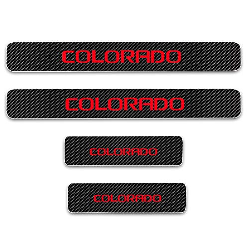 for Chevrolet Colorado Door Sill Protector Reflective 4D Carbon Fiber Sticker Door Entry Guard Door Sill Scuff Plate Stickers Auto Accessories 4Pcs Red