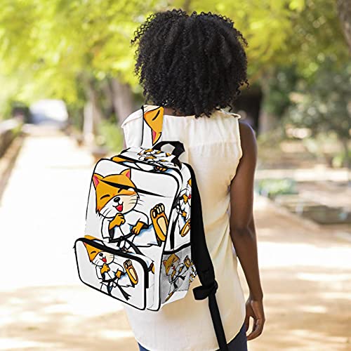 Sac à dos ordinateur portable avec compartiment sécurisé et design décontracté chat karaté