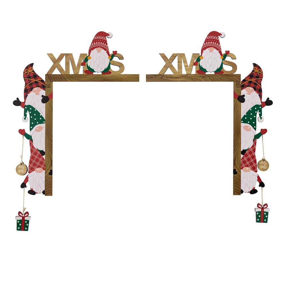URMAGICChristmas Door Frame Decorations,2 Pack 25 x 15cm Left/Right Santa Door Corner Signs,Gnome Door Corner Decor,Christmas Door Ornament,Wooden Door Frame Ornament,Xmas Door Welcome Signs (A)