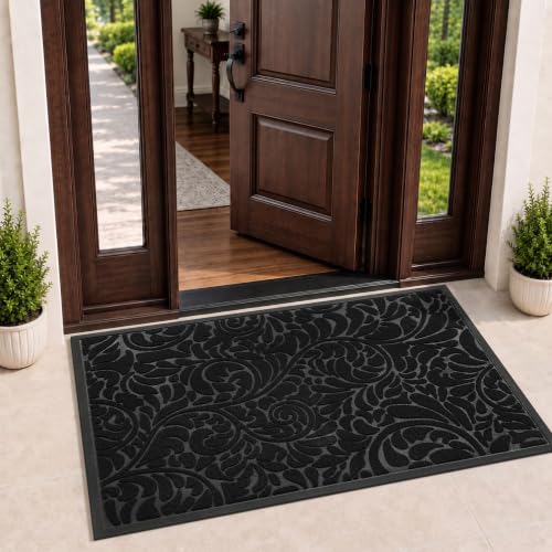 Yimobra Extra Large Front Door Mat, Floral Outdoor Mat, 47x32, Black
