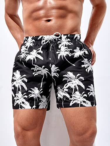 Floerns Men's Boho Swim Trunks Graphic Print Drawstring Waist Shorts Bathing Suit Black And White L #TOP2