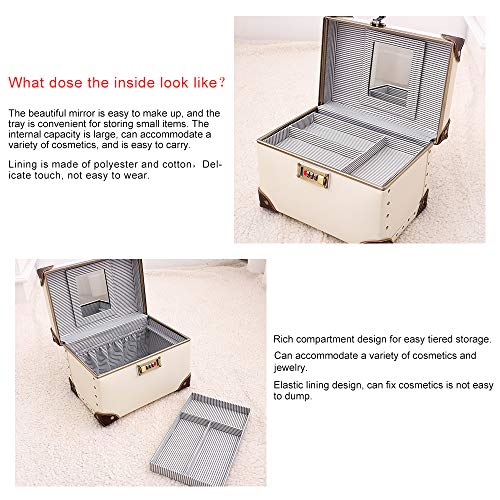 urecity Portable Makeup Train Case Cosmetic Organizer Case Leather Storage Box with Combination Lock (15