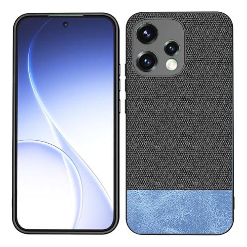 Image of Kapa Soft Fabric & Leather Hybrid Protective Back Cover for Oppo Reno 15 5G | Shockproof Slim Hard Anti Slip Back Case (Black,Blue)