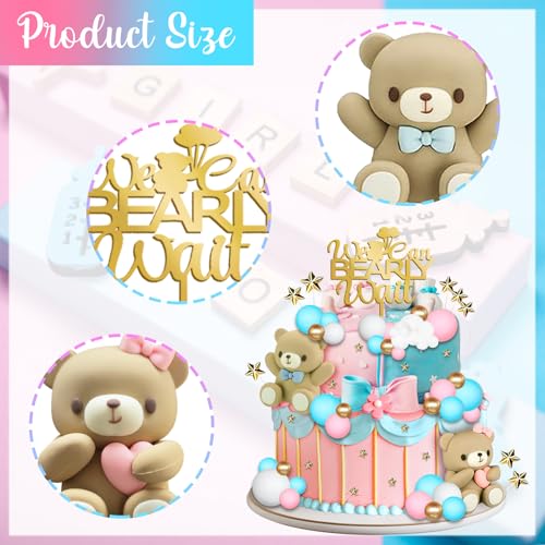 33 Pieces Gender Reveal Cake Toppers, Bear Cake Decorations Includes We Can Bearly Wait Cake Topper, Stars, Pearl Balls, Pink and Blue Bear for Baby Shower He or She Gender Reveal Party Supplies - image 8