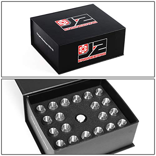 Image of J2 Engineering LN-T7-005-15-SL 7075 Aluminum Silver M12x1.5 20Pcs L: 50mm Close-End Lug Nuts w /Adapter