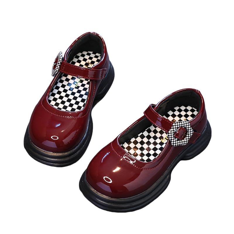 Girls' Mary Jane Shoes Strap Girls School Flats Leather Girl Loafers School Uniform Non-Slip Sole