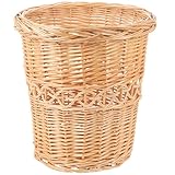 HINTRMENT Natürlicher Geflochtener Wäschekorb Müllbehälter aus Rattan Glatte Verarbeitung Handschonend Vielseitig Einsetzbar für Wohnzimmer Büro Küche Kinderzimmer Eleganter Haushaltskorb