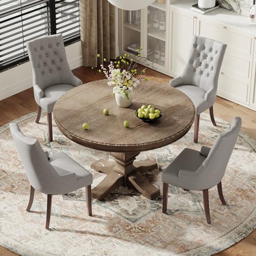 Image of COLAMY Wingback Upholstered Dining Chairs Set of 2, Fabric Side Dining Room Chairs with Tufted Button, Living Room Chairs for Home Kitchen Resturant- Light Gray