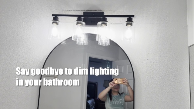 Image of Unicozin Modern Bathroom Light Fixtures, 4 Light Vanity Lights Over Mirror, Black Wall Lamp with Clear Glass for Living Room Cabinet Bedroom Porch