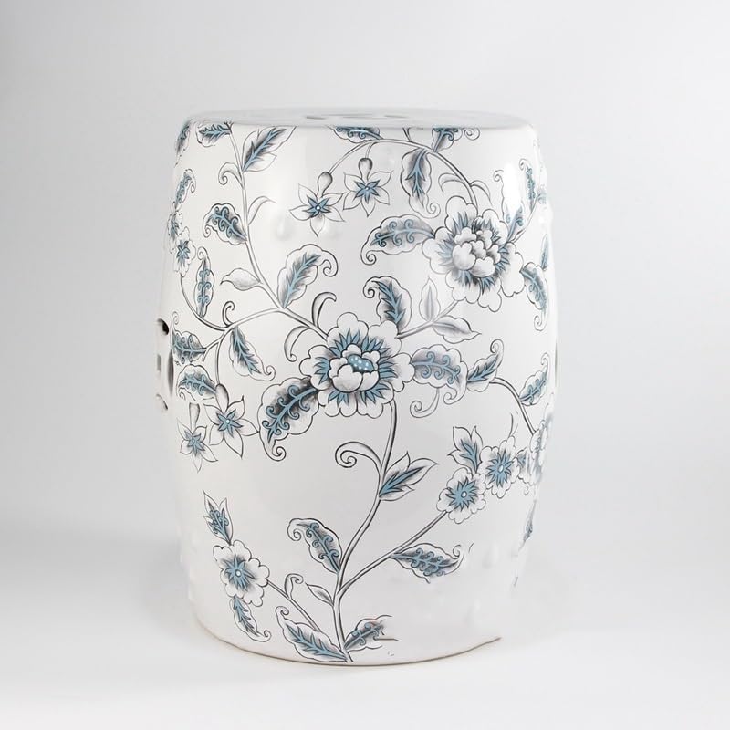 Ceramic Garden Stool Decorative Garden Stools Ceramic Handmade Pastel Figures and Flowers Carved Copper Coin Ceramic Stool Cooler Pier Shoe Bench Patio Ornaments Garden Stool Ceramic(G)