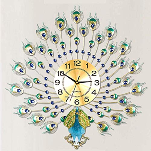 AIOJY Reloj del Pavo Real, Seleccione Pared Metálica Digital De Cristal De Reloj De Lujo, Moderno MUTO Sin Su Hotel De La Decoración del Reloj Tick Craft,Color70 * 70Cm
