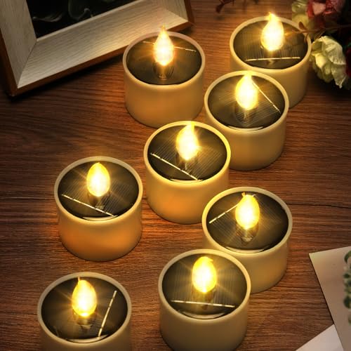 Image of 6PCS Solar Tea Lights,Flameless Flickering LED Tealight Candle,Reusable Candle Lights,Waterproof Solar Power Tealights Outdoor with Dusk to Dawn Sensor for Party Outdoor Garden Patio Decor