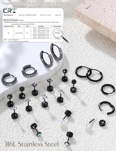 Image of Shining Diva Fashion 12 Pairs Anti Tarnish Earrings Combo Set | 14K Gold Plated | Hypoallergenic Stainless Steel Earring for Sensitive Ears | Flat Back Stud Hoop Cartilage Earring for Multiple Piercing