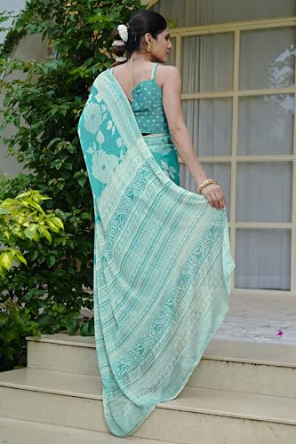 Image of MIRCHI FASHION Women Saree | Chiffon Foil Work Floral Printed Social Farewell Sari with Blouse