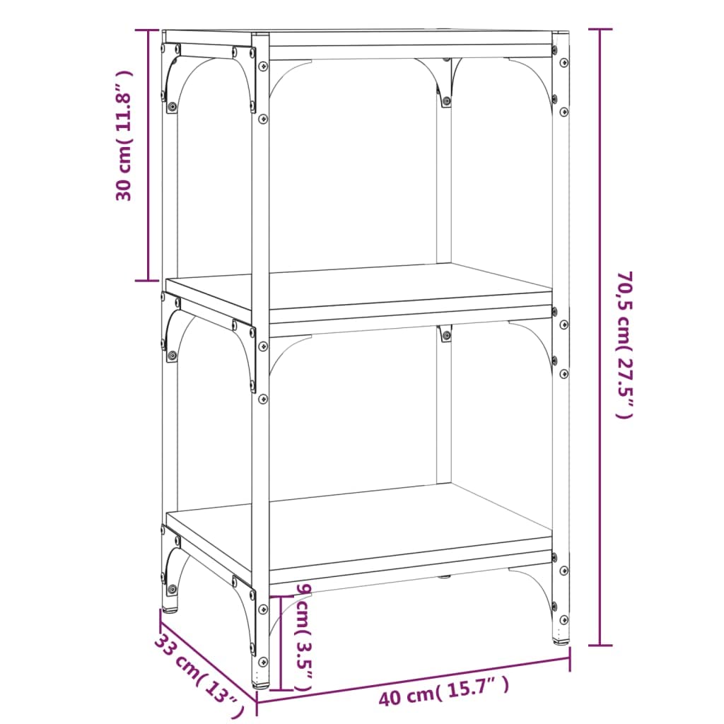 Bücherregal Sonoma-Eiche Holzwerkstoff und Stahl 40 x 33 x 70,5 cm Standregal mit 3 Ablagen, vielseitiges Regalsystem als Raumteiler und Aufbewahrungslösung für Wohnzimmer