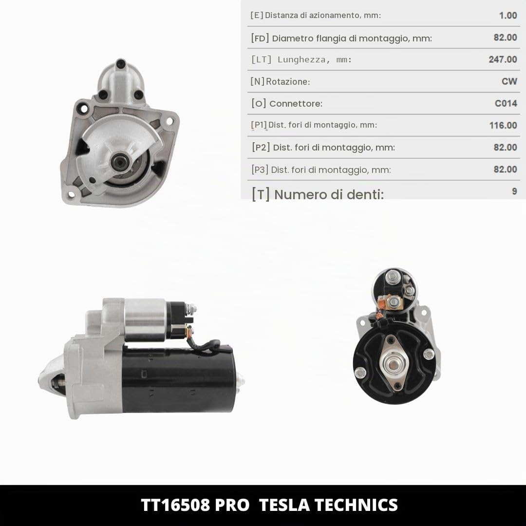 TT16508 PRO Motorino di avviamento per auto 12V, 2.30 KW. Compatibile con FIAT, CITROËN, PEUGEOT. Eccellente rapporto qualità-prezzo. Installazione facile e garanzia.