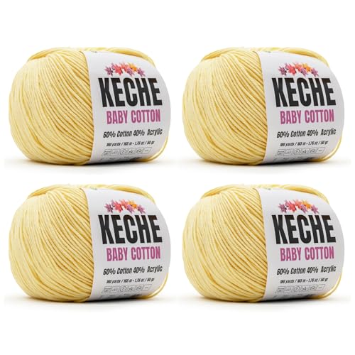 Image of Keche Baby Cotton, 60% Cotton 40% Acrylic Yarn, Soft Cotton Yarn for Crochet and Knitting, Amigurumi Yarn 4 Skeins /Balls [1.76 Oz (50g) / 180 Yrds (165m)] x 4 - Pastel Yellow