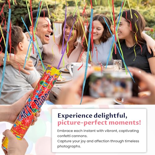 image for FIEKEICC Confetti Cannon 12Inch Multicolor confetti popper party strea