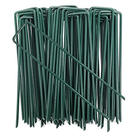 AGAKY Garden Securing Pegs,50x Green Garden Steel U-Shaped Galvanized Netting Pegs,Artificial Metal Grass Pegs for Weed Barrier Membrane,Weed Fabric,Weed Film,Garden Net(50,6”/3mm) Cover
