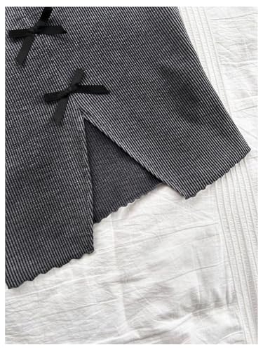 OYOANGLE Girl's Cute Bow Tank Top Ribbed Knit Slit Hem Crew Neck Sleeveless Tops4