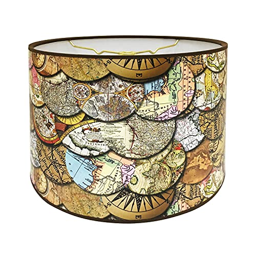 Image of Royal Designs, Inc. Trendy Decorative Handmade Drum Shade, Made in USA, 10in, HBC-8015-10, Victorian Maps