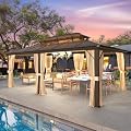 MELLCOM 12x20ft Hardtop Gazebo, Polycarbonate Double Roof Aluminum Gazebos, Outdoor Waterproof Pergola with Netting and Curtains for Backyard, Deck, Patio