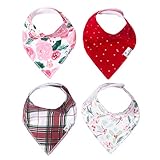Baby Bandana Drool Bibs for Drooling and Teething 4 Pack Gift Set for Girls or Boys “Holly” by Copper Pearl