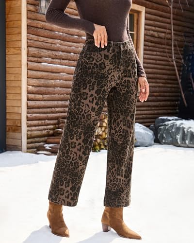 luvamia Wide Leg Jeans Woman Trendy High Waisted Leopard Cheetah Print Ankle Length Stretchy Denim Pants with Pockets