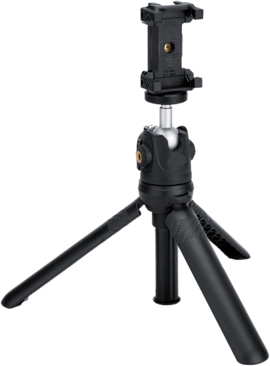 携帯電話やコンパクトカメラに対応 拡張可能なミニ Vlogging 三脚、電話クリップ付き(Black)