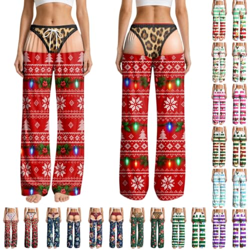 Christmas Pajama Pants Women Funny 3D Print Cheeky PJ Pants Lounge Bottoms | 2026 Funny Pajamas Ugly Pants Butt Illusion Print Elastic Waist Wide Leg Cozy Christmas Parties Gag Gifts for Women,Wife,Mom - image 1