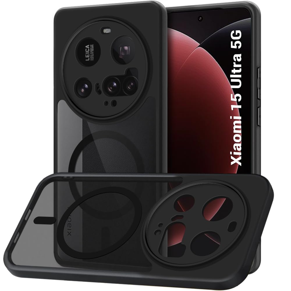 Hybrid Shockproof Back Cover Case for Xiaomi 15 Ultra 5G | Hard Back Cover Case for Xiaomi 15 Ultra 5G (PC & TPU, MagSafe Compatible, Translucent Smoke Matte Back, Black Sides)