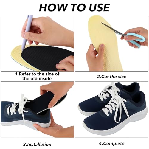 Image of Qianyu 2 Pairs Thin Inserts Barefoot Shoe Insoles Odour Eating Cuttable Shoe Inserts Absorbs Sweat Breathable Insoles Washable Everyday Comfort Replacement Insoles for Men 7-11 Women 4-8
