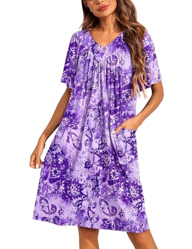 Image of Ekouaer Womens House Dress Floral Print Nightgown with Pockets Mumu Dress