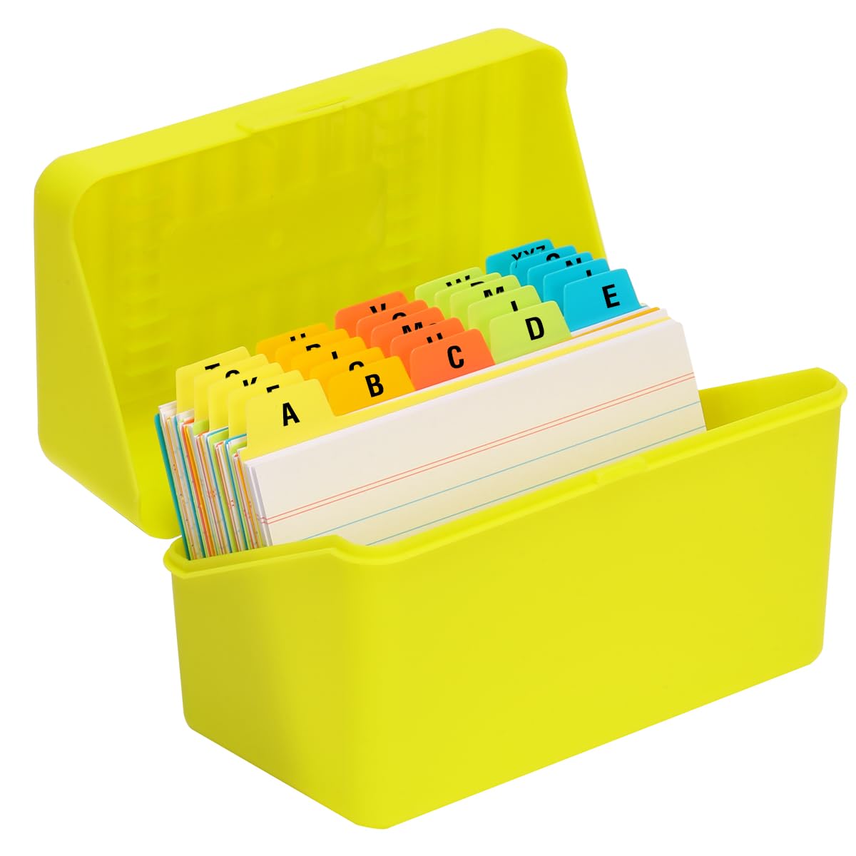 H4D 3x5 Index Card Holder with 100 Heavyweight Ruled Index Cards and 25 Plastic Dividers, Lime Green