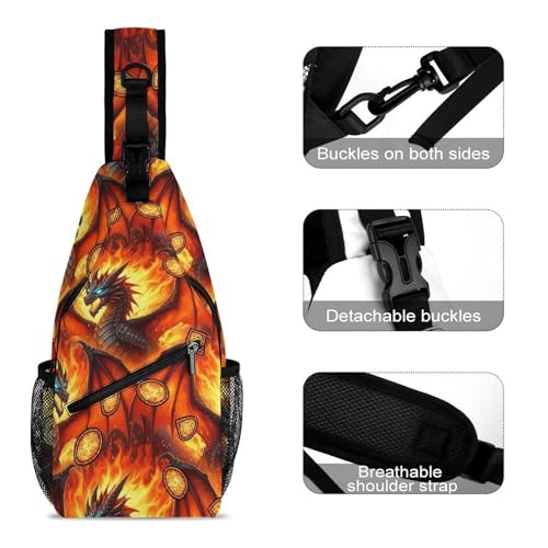 Fashion Dress Decor Sling Backpack Shoulder Bag, Day Pack, Chest Shoulder Bag For Travel Shopping Dragon3