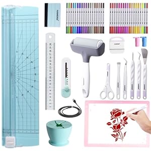 HAWERSI 52Pcs Essential Craft Tools Set for Cutting Machine,Weeding Tools for Vinyl,Paper Cutter,Light Pad,Vinyl Weeding Scrap Collector,Brayer Rollers,Craft Accessories Bundle for Craft Projects