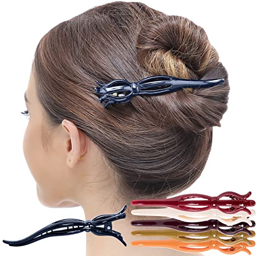 RC ROCHE ORNAMENT 6 Pcs Womens Premium Elegant Curved Side Slide French Concord Beak Durable No Slip Fashion Beauty Accessory Hair Barrette Pin Jaw Teeth Clip, Medium Classic Multicolor