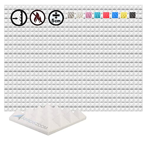 Arrowzoom New 48 Pieces 10x10x2inch Soundproofing Insulation Pyramid Acoustic Wall Foam Padding Studio Foam Tiles AZ1034 PEARL WHITE