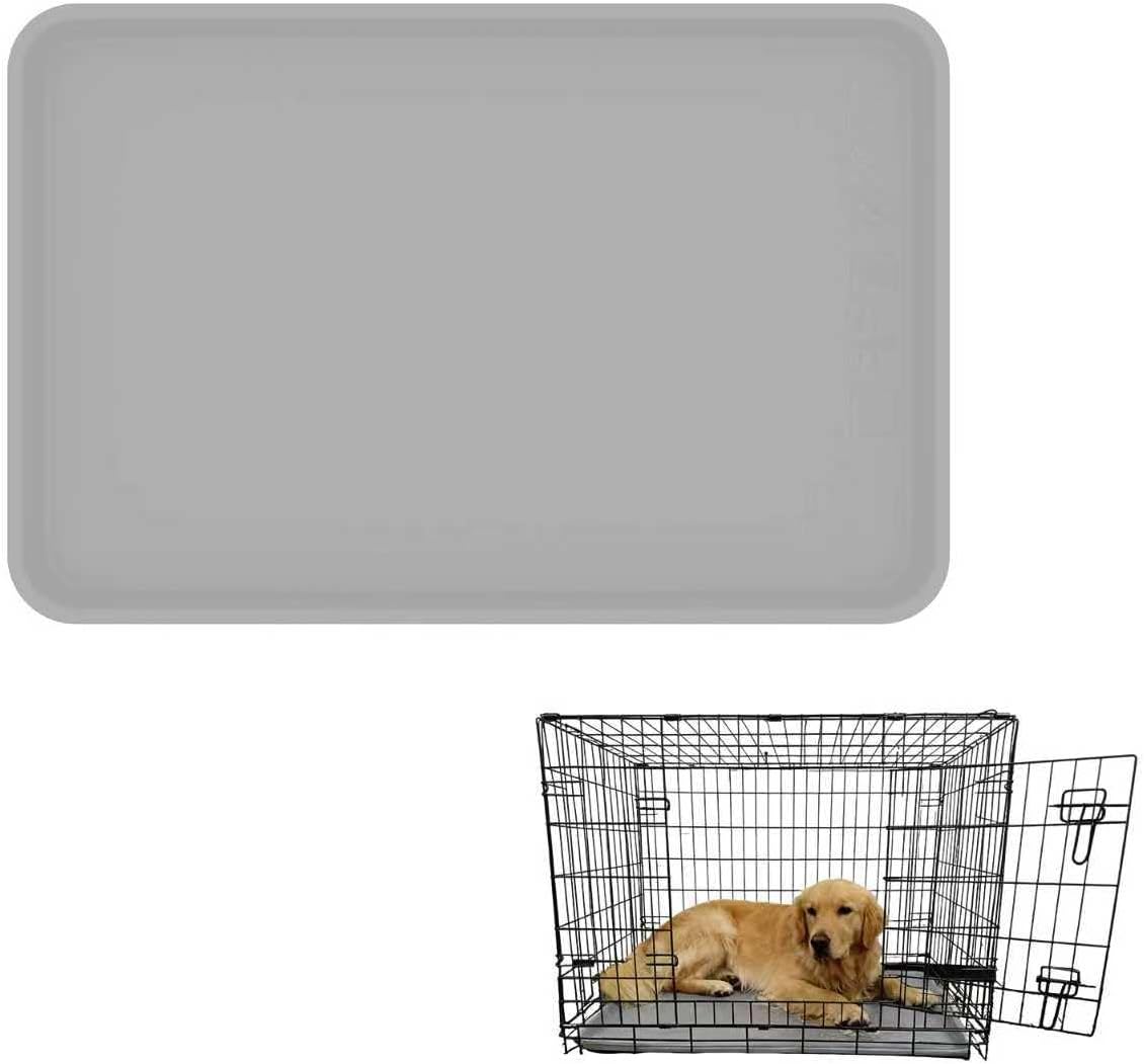 Silicone Dog Crate Tray for Large Crates - Heavy Duty Replacement Pan & Non-Slip Liner, Durable Washable Bottom Tray, Odor Resistant (Light Gray)