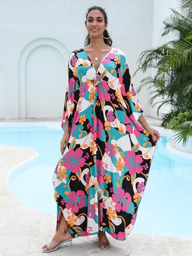 Image of KEYLORTING Plus Size Kaftan Dress Women, African Moo Moo Print Caftan, Batwing Dress, Beach Cover Up for Party and Loungewear