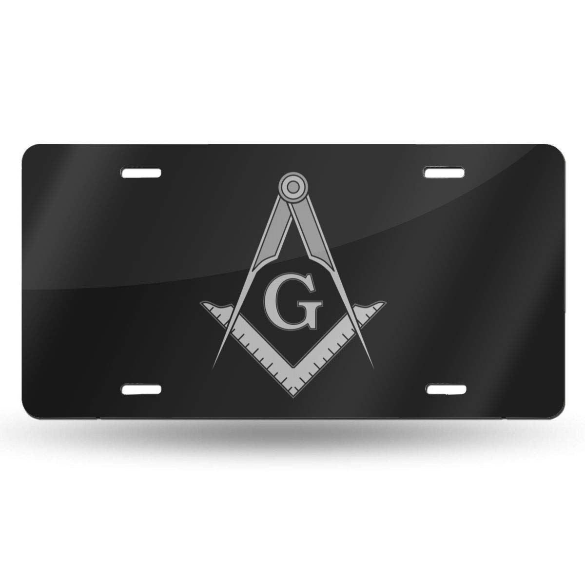 RainincsRainincs Masonic Square & Compasses Symbol License Plate Cover Decorative Aluminum Front Car Tag with 4 Holes Metal Car Plate 6"x12"
