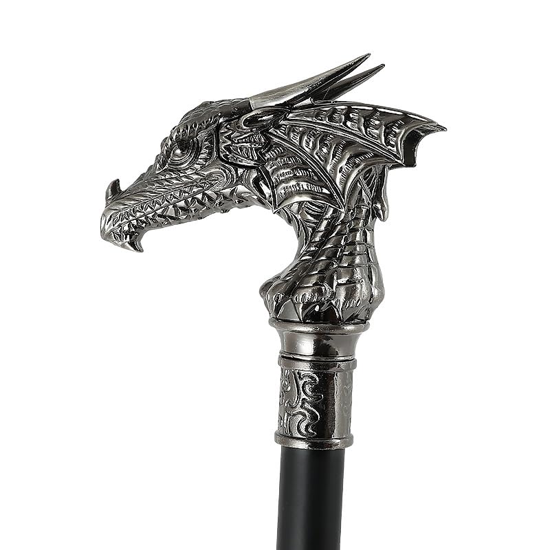 37in's 2023 Vintage Style Dragon Silver Cane Alloy Gothic Handmade Cane Fancy Dress Novelty Accessories (Silver)