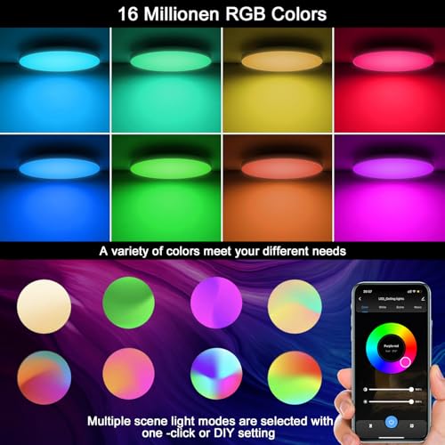  Eregou Smart RGB LED Deckenlampe für Wohnzimmer und Schlafzimmer, kompatibel mit Alexa und Google Assistant, 24W 2400LM