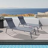 Domi Patio 3 Pieces Textilene Chaise Lounge Set with Side Table Outdoor,Adjustable Back&Pillow for Yard,Garden,Sunbathing,for All Seasons,Grey