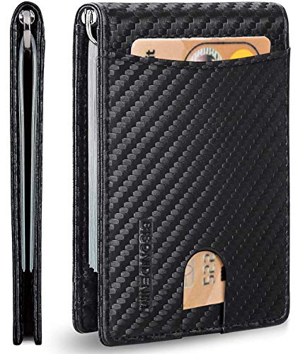 BISON DENIM Mens Money Clip Wallet Slim Front Pocket Wallet Thin Credit Card Holder RFID Blocking Mens Bifold Wallet Carbon Fiber